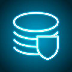 Poster - Simple protect of database. Linear, thin outline. Neon style. Li