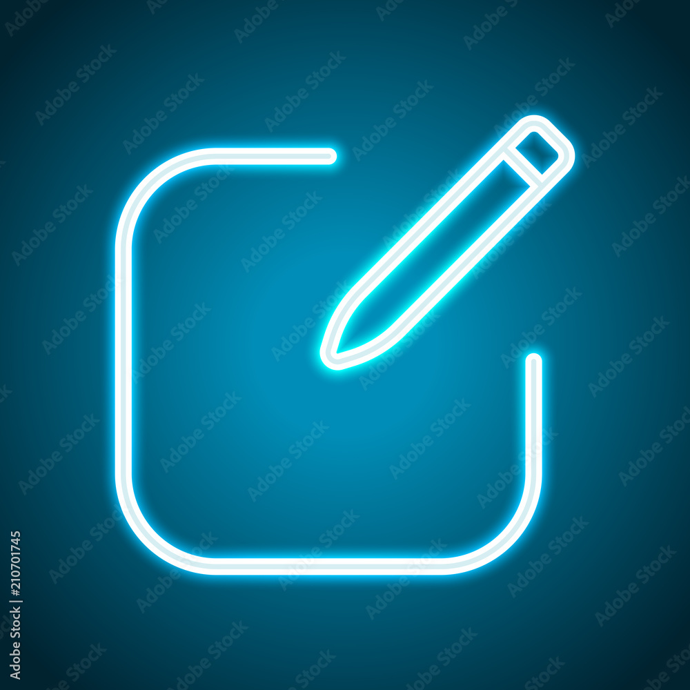 Edit icon. Square and pen. Linear, thin outline. Neon style. Lig Stock  Vector | Adobe Stock, image size:1000x1000