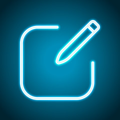 Poster - Edit icon. Square and pen. Linear, thin outline. Neon style. Lig
