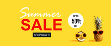 Summer Sale With Pineapple And Coconut Wearing Sunglasses