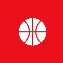 Wall Mural - basketball. white icon on red background