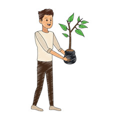 Poster - Young man with plant vector illustration graphic design