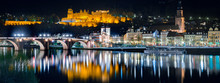 Heidelberg City Panorama With Neckar River At Night, Baden-Wurttemberg, Germany