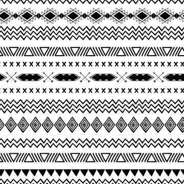 Seamless tribal ethnic pattern Aztec abstract background Mexican ornamental texture in black white color vector