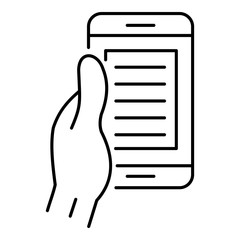 Poster - smartphone in hand icon. outline illustration of smartphone in hand vector icon for web design isola