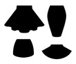 Black silhouette. Set of women summer skirt. Flat vector illustration. Isolated on white background