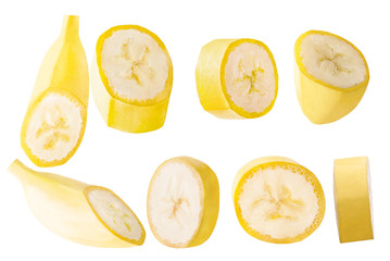 Wall Mural - Collection slised banana fruits isolated on white background