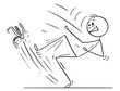 Cartoon stick drawing conceptual illustration of man or businessman slipping on banana peel.