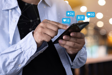 Poster - Young man using smart phone Social media and social network Marketing  concept People Connection