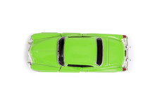 Top View Of Green Model Toy Car In Retro Style.