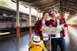© I Believe I Can Fly - Young traveling backpacker on vacation use map at the train station, travel concept