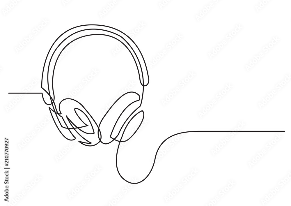 continuous line drawing of headphones - obrazy, fototapety, plakaty 