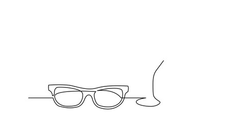 Canvas Print - Self drawing animation of continuous line drawing of sunglasses cocktail drink