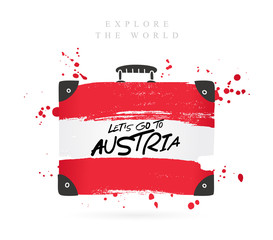 Wall Mural - Suitcase with the flag of Austria. Lettering