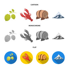 Wall Mural - Alps, a barrel of beer, lobster, hops. Oktoberfest set collection icons in cartoon,flat,monochrome style vector symbol stock illustration web.