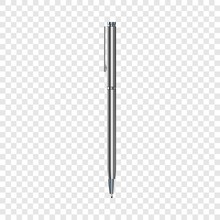 Silver Pen Mockup. Realistic Illustration Of Silver Pen Vector Mockup For Web