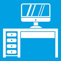 Poster - Computer desk, workplace in simple style isolated on white background vector illustration