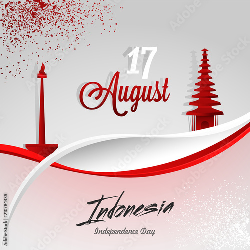 17 August Poster Or Banner Design With Jakarta Tower And Bali