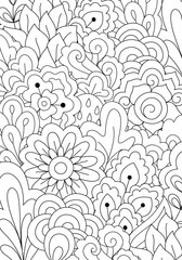  Pattern for coloring book. Black and white background with floral, ethnic, hand drawn elements for design.