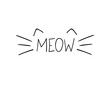 Vector Doodle Meow Illustration, Cat Whiskers Hand Drawn Illustration.