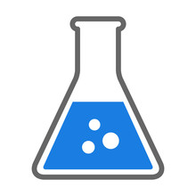 Erlenmeyer Flask Chemistry Beaker With Blue Chemical Flat Vector Icon For Science Apps And Websites