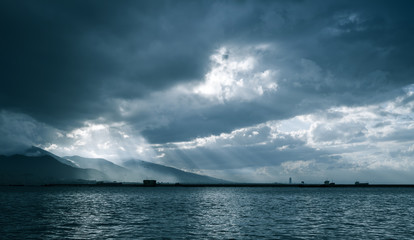 Wall Mural - bay of izmir, turkey. blue toned photo