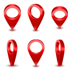 Realistic Detailed 3d Red Map Pointer Pin Set. Vector