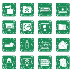 Poster - Criminal activity icons set in grunge style green isolated vector illustration