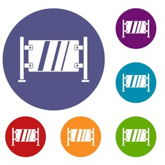 Poster - Glass gate icons set in flat circle red, blue and green color for web
