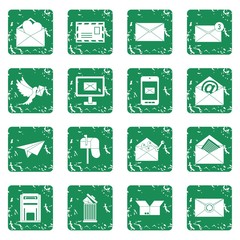 Poster - Email icons set in grunge style green isolated vector illustration