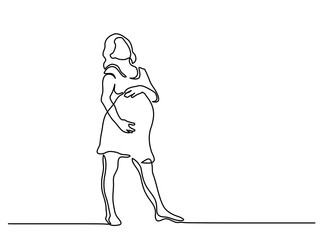 Continuous line drawing. Happy pregnant woman, silhouette picture. Vector illustration