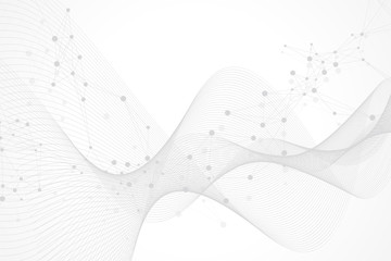 Fototapete - Geometric abstract background with connected lines and dots. Wave flow. Molecule and communication background. Graphic background for your design. Vector illustration