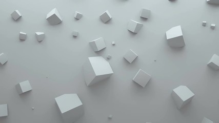 Poster - 3d render abstract background. Simple plane with geometry shapes that bounds from surface. Light gamma and shadows from top light. 
