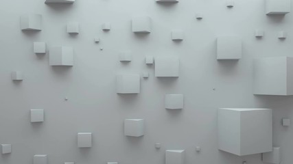 Poster - 3d render abstract background. Simple plane with geometry shapes that bounds from surface. Light gamma and shadows from top light. 
