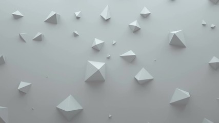 Poster - 3d render abstract background. Simple plane with geometry shapes that bounds from surface. Light gamma and shadows from top light. 
