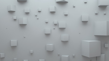 Poster - 3d render abstract background. Simple plane with geometry shapes that bounds from surface. Light gamma and shadows from top light. .
