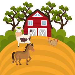 Wall Mural - animals in the farm scene vector illustration design