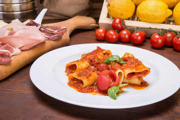 Pasta with tomato sauce and local cheee or Parmesan