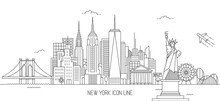 New York Skyline Line Art Style