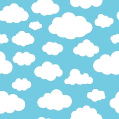 Wall Mural - Clouds blue pattern. Nubes on sky, cartoon skyline clouds seamless background for baby and child bright dreams vector illustration