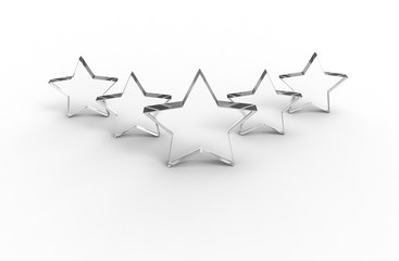 five glass stars isolated on white background. 3d rendering.