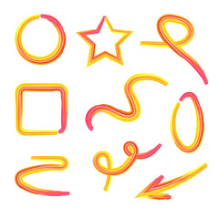 Wall Mural - Vector Collection of Paint Frames and Swirls Isolated on White Background, Yellow and Red Paint.