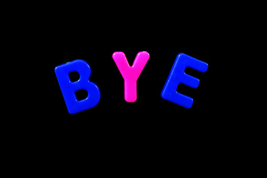 English letters in black background are the words bye