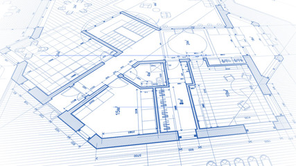 vector architectural plan - abstract architectural blueprint of a modern residential building / technology, industry, business concept illustration: real estate, building, construction & architecture