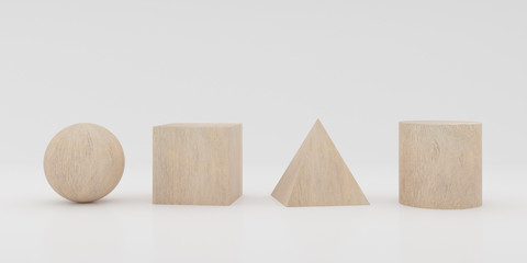 Poster - Abstract concept of wooden cubes toy isolated on white background,Wood   textured in geometric shape, 3d rendering.
