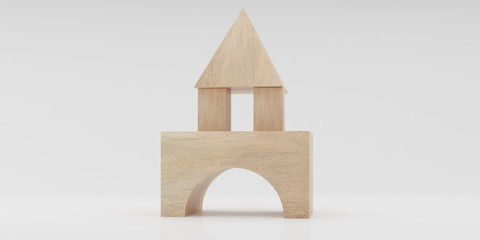 Poster - Abstract concept of wooden cubes toy isolated on white background, 3d rendering
