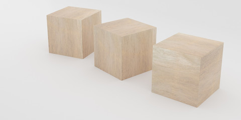 Poster - Abstract concept of wooden cubes toy isolated on white background, 3d rendering