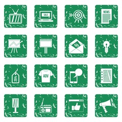 Poster - Advertisement icons set in grunge style green isolated vector illustration