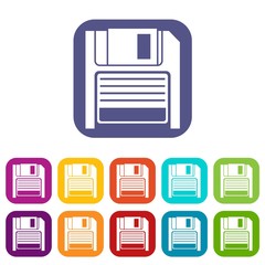 Poster - Magnetic diskette icons set vector illustration in flat style in colors red, blue, green, and other
