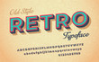 Colorful italic retro font and alphabet 80s, 90s.